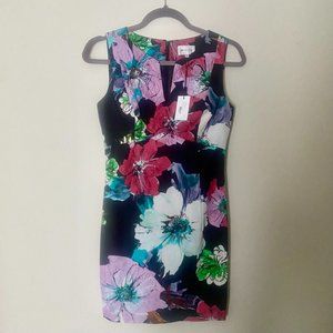 MILLY Black Floral Mini Sheath Cocktail Dress